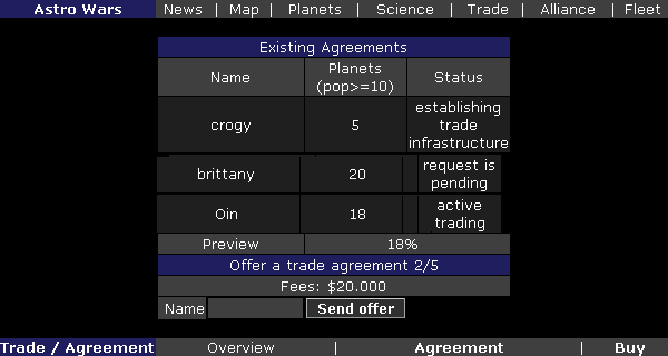 Trade agreement page of the Trade Screen